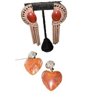 VTG Fashion Amber Style & Silver Clip On Hearts + Amber & Gold Boho Pierce